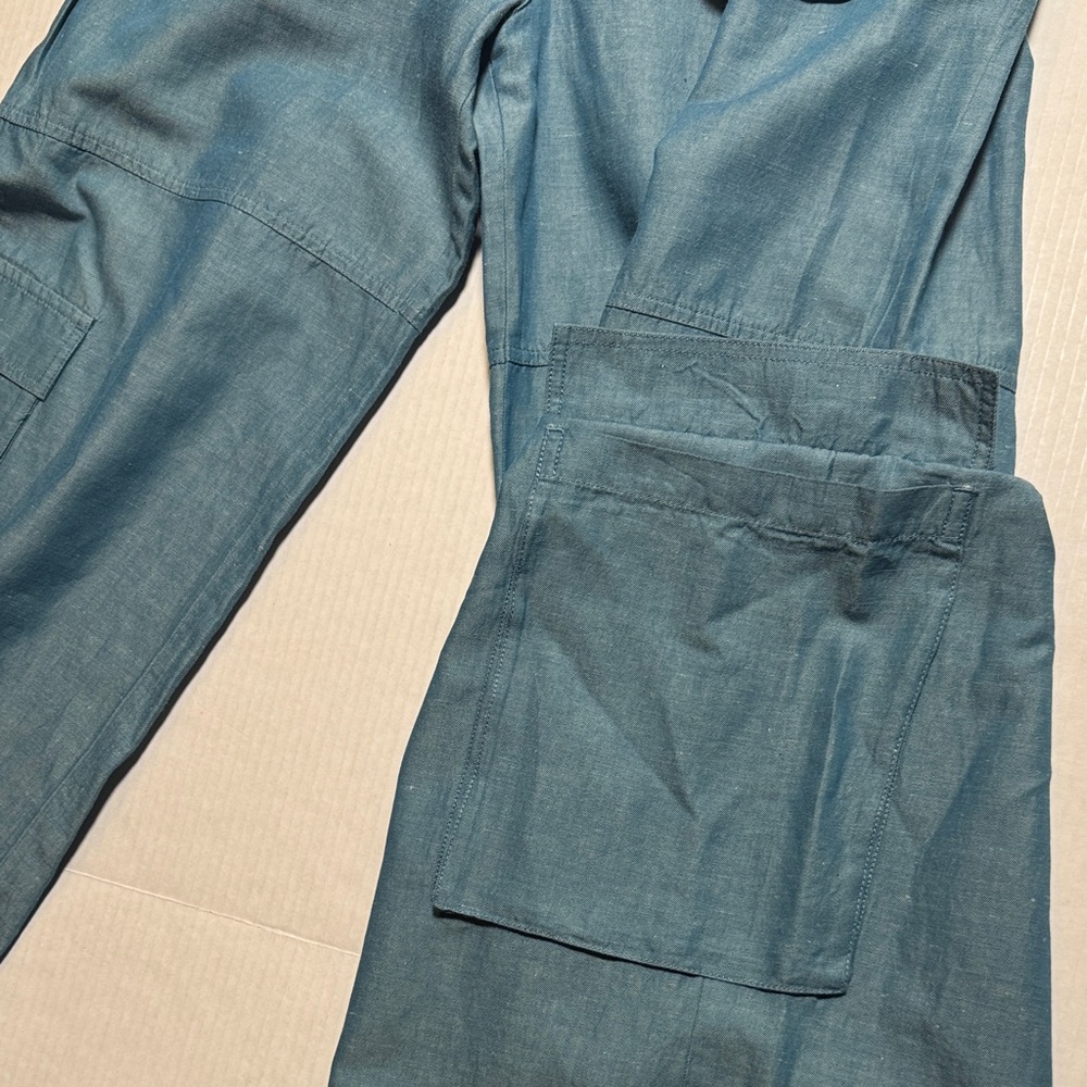 MOUSSY Out Pocket Bag Blue Cargo Pants Cotton Linen Elastic‎ Waist Stacking SZ 1 - Picture 13 of 16